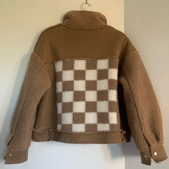 Miss Me Brown and White Checkered Cropped Button Up Sweater Jacket Size Small!! - Picture 13 of 15